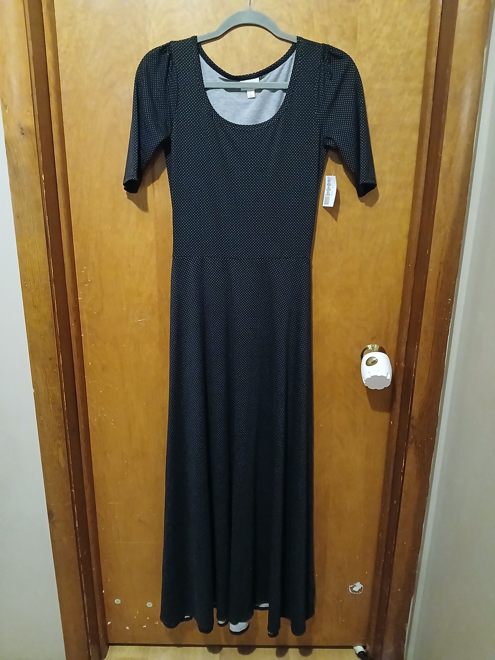 LuLaRoe Black Maxi Dress with Tiny White Dot Pattern